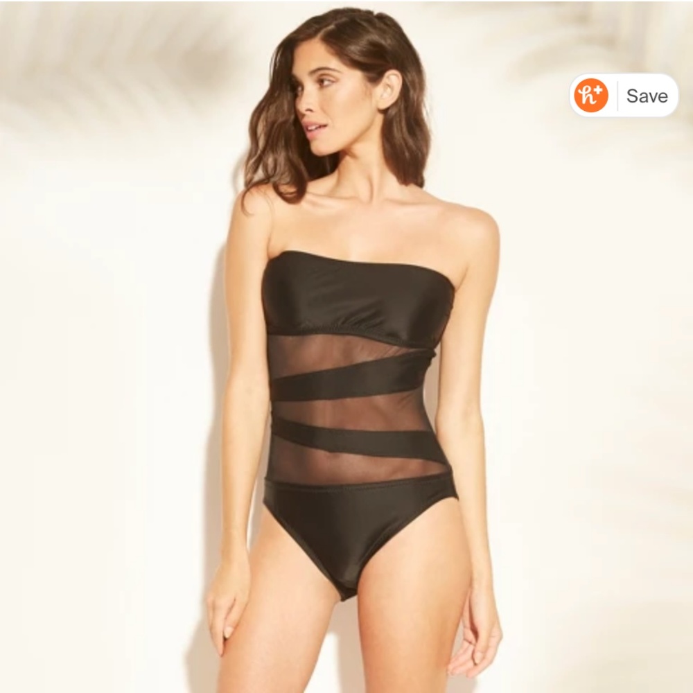 Medium Black Strapless Mesh Swimsuit